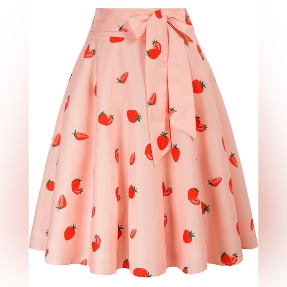 NEW Belle Poque Strawberry Print Tie Waist Skirt-Medium - Picture 1 of 10